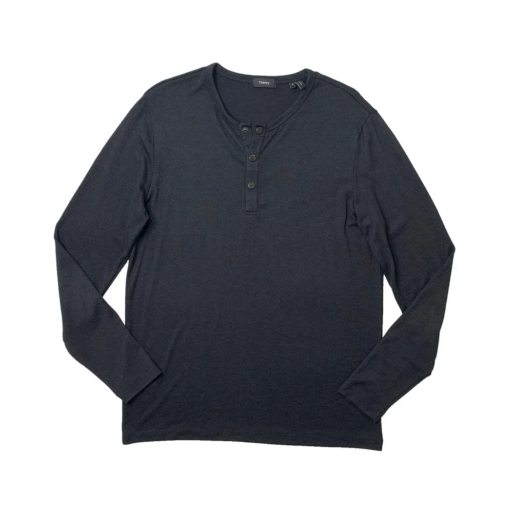 Theory Shirt Men XL Slim Fit Charcoal Long Sleeve Snap Button Henley Lightweight
